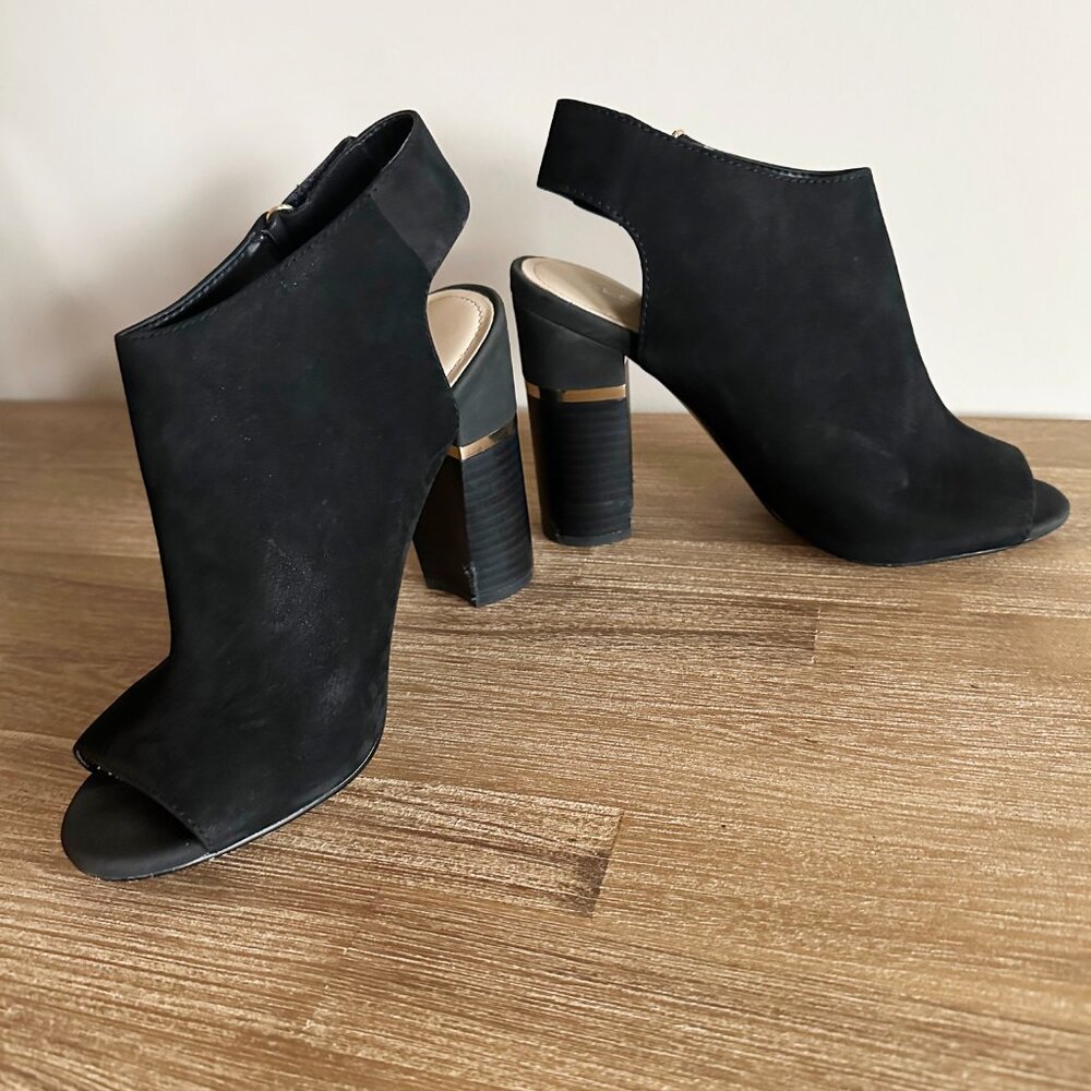 Aldo Aressa Open Toe Bootie Sandal Black Suede Womens Size 8 - Picture 3 of 5
